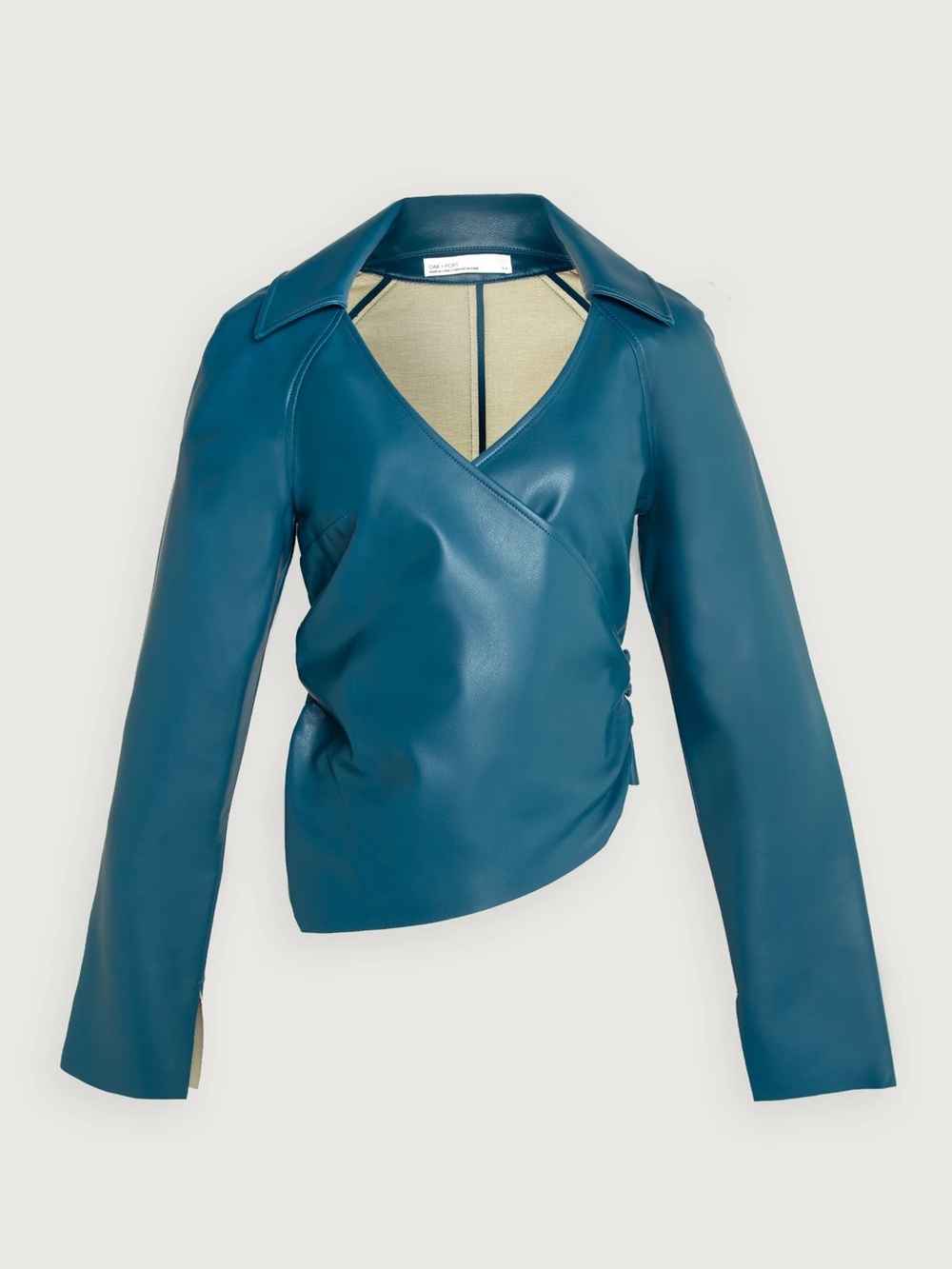 OAK + FORT Teal Faux Leather Wrap Jacket